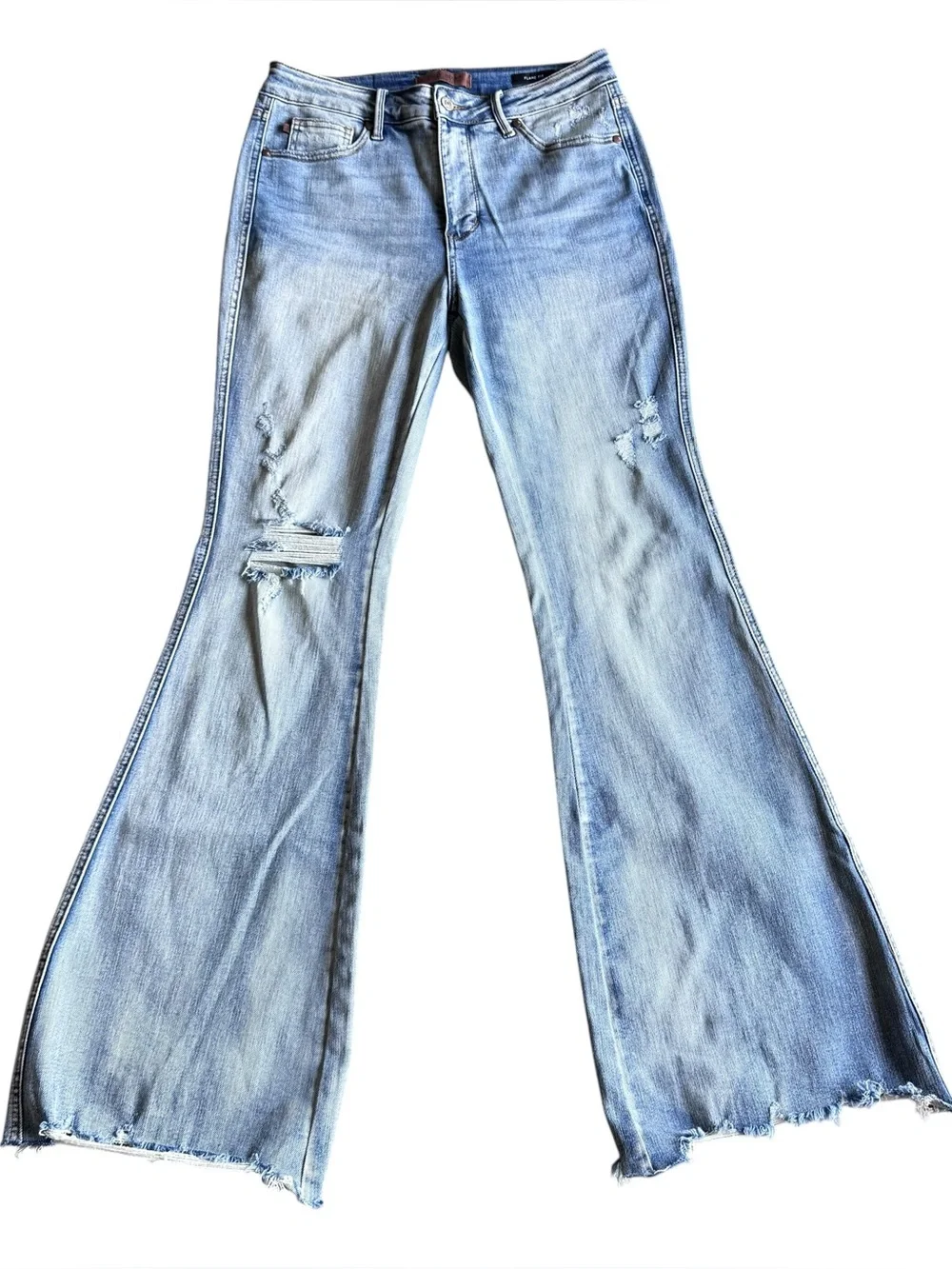 Judy Blue Flare Jeans Womens 9/29 Distressed High Rise Raw Hem Stretch Denim